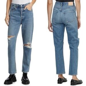 Citizens of Humanity Sabine High Rise Straight Distressed Jeans in Blue Sz 25